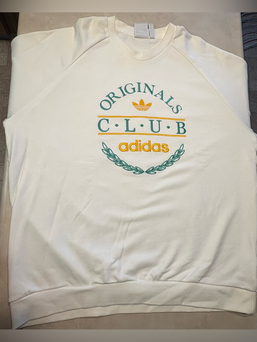 adidas Originals Cream Crewneck with Green & Yellow Logo